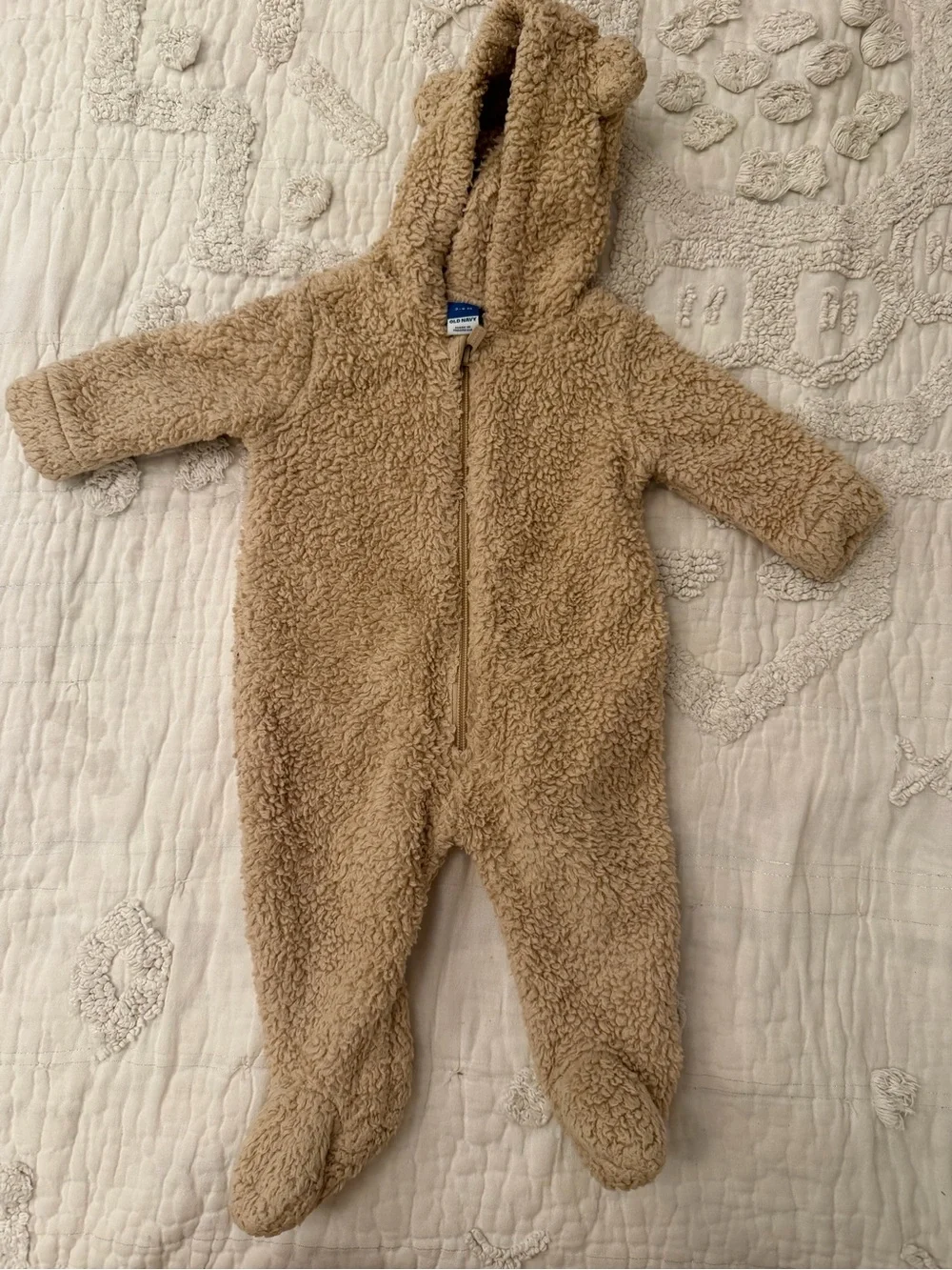 Old Navy Tan Sherpa One-Piece Footed Romper with Hood